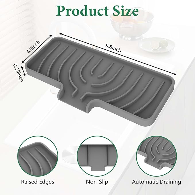 GUUKIN Sponge Holder for Kitchen Sink, Sink Caddy and Soap Tray | 10x5 inch Kitchen Sink Organizer | Compatible with Scrub Daddy, Kitchen Sink Accessories (Grey)