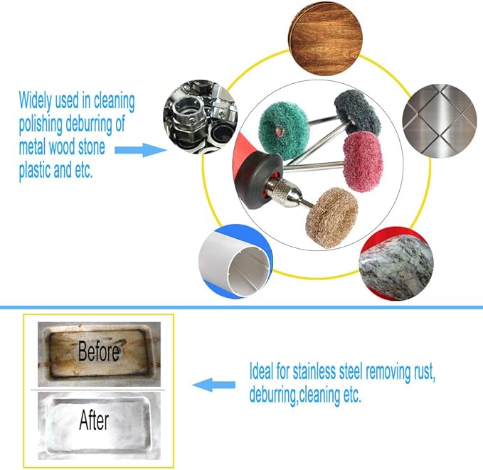 50PCS Abrasive Buffing Polishing Wheel Set for Rotary Tools,Removal of Rust Deburring on Metal Surface with 3mm Shank,Mini scouring pad Brush Polishing kit(grit 320 red 50pcs)