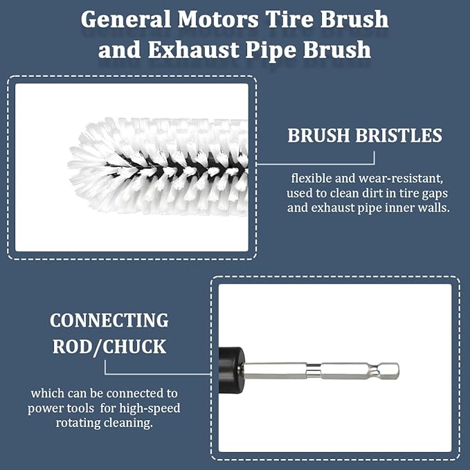 Drill Brush for Car Wheel, Soft No Scratches Vehicle Rim Cleaning Brush for Wheel Rim Engine, Highly Density Automotive Tire Drill Cleaner Tool, Universal for Most Vehicles (White)
