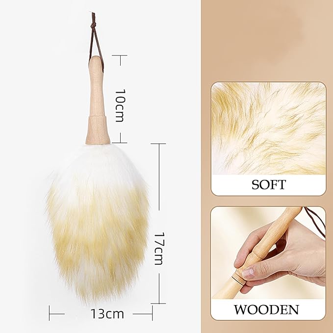 Wool Duster, Long Handle Duster, Wool Lambswool Cleaning Brush Duster, Wool Feather Duster with Solid Wooden Handle for Universal Instrument (Short Handle)