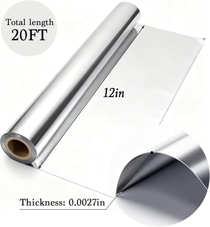 Heavy Duty Aluminum Foil Roll - 0.07MM Extra Thick Craft Metal Sheets for DIY, Repairs & Art Projects, Multipurpose Tin Foil for Art, Gifts & Home DIY Projects, Silver (12" Wide x 20ft Long)