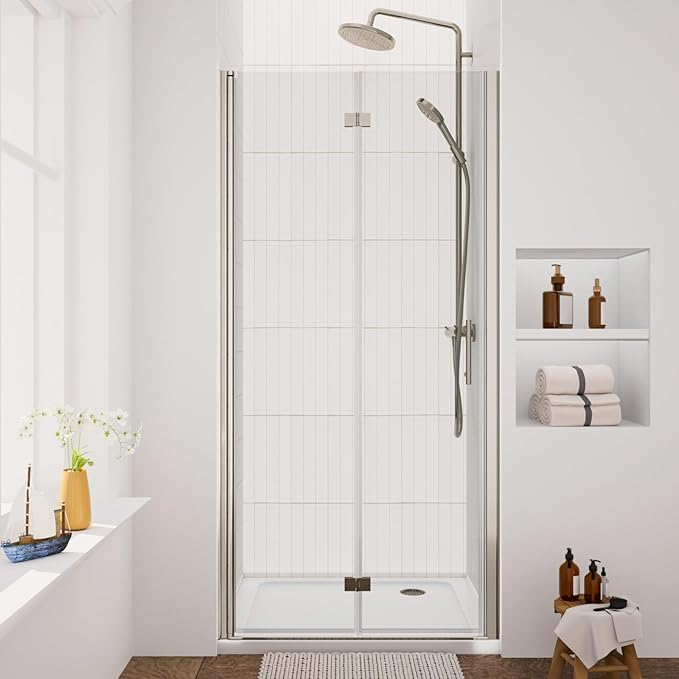Royal Guard Bifold Shower Door, 36" W x 72" H Frameless Glass Shower Door with 1/4" (6mm) Clear Tempered Glass, Pivot Swing Shower Door, Chrome Finish