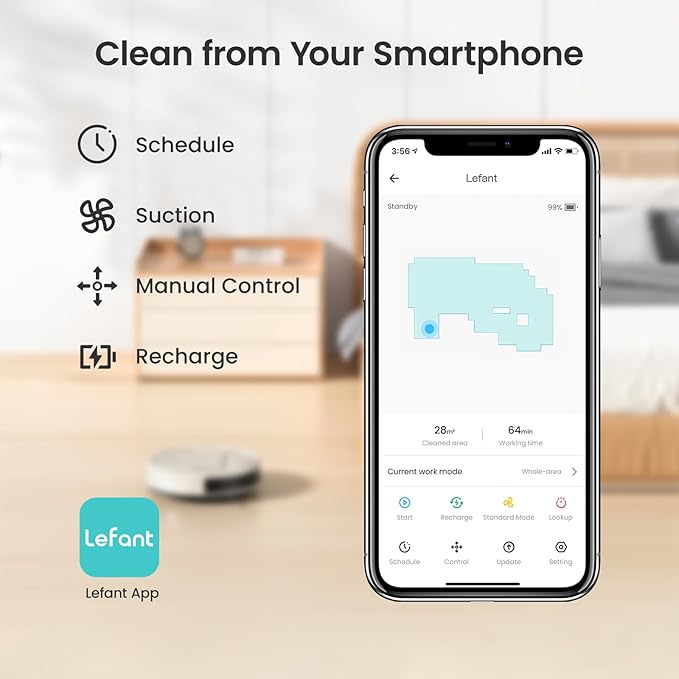 Lefant Robot Vacuum, Slim Quiet, 3 Adjustable Strong Suction Levels, Robot Vacuum Cleaner Ideal for Pet Hair Hard Floor and Daily Cleaning, WiFi/App/Alexa/iWatch Control, M210 Pro