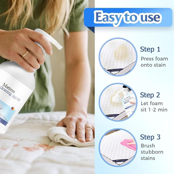 Mattress Cleaner and Stain Remover Spray, Powerful Mattress Stain Remover for Bed, Couch, Carpet & Upholstery, Gentle Yellow Stain Cleaner & Spot Treatment for Fabric (1)