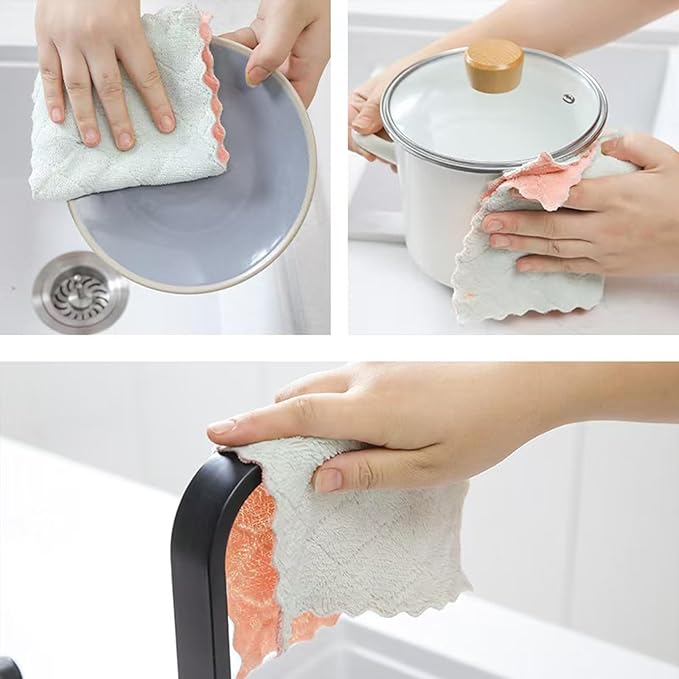 20 Pack Kitchen Dish Cloths Dish Towels, Super Soft and Absorbent Coral Fleece Cloth, Coral Velvet Microfiber Cleaning Cloth, Nonstick Oil Washable Fast Drying Dish Rags for Clean Table, Dish, Glass.