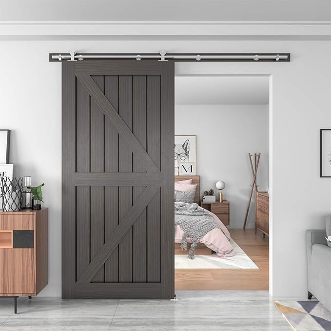 WINSOON Barn Door Hardware Kit 6FT: Brushed Nickel Heavy-Duty Smoothly Quietly Low Profile - Stainless Steel Sliding Door Track for in/Exterior - Easy Assemble Top Mount Barn Door Kit for DIYers