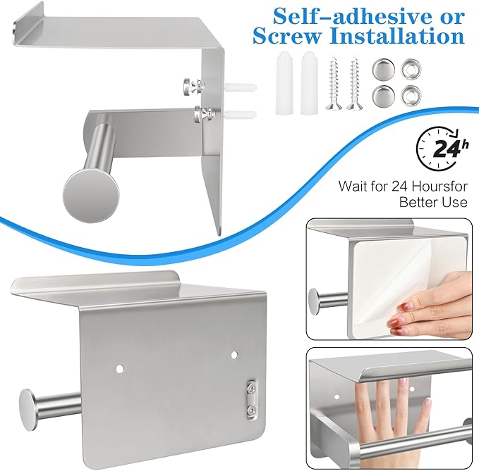 1pcs Toilet Paper Holder with Shelf and 1pcs Towel Ring Set, Brushed Nickel Stainless Steel Bathroom Hardware Set