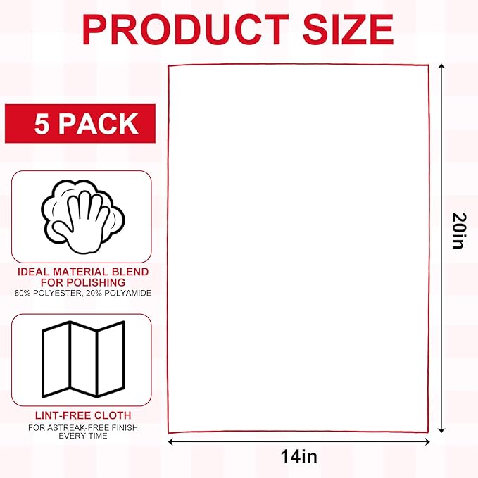 5 Pcs Wine Glass Polishing Cloths Large Microfiber Cleaning Cloths 20 x 14 Inch Lintless Towels for Drying Wine Glasses Cleaning Window Stemware Dishes Glassware (5 Colors)