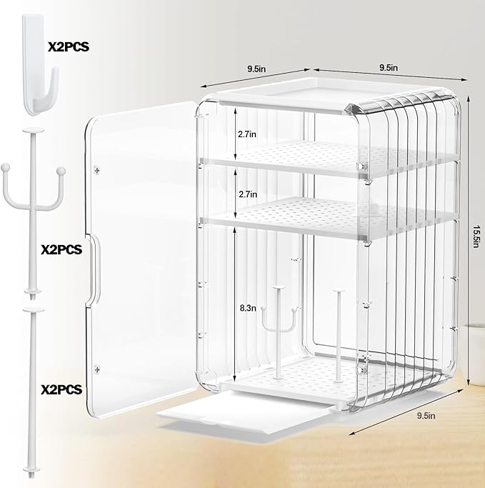 XANGNIER Baby Bottle Organizer,Clear Baby Bottle Storage Organizer for Countertop and Cabinet,with Drying Rack and Hook,Space-Saving,Multifunctional Station Organizers Accessories