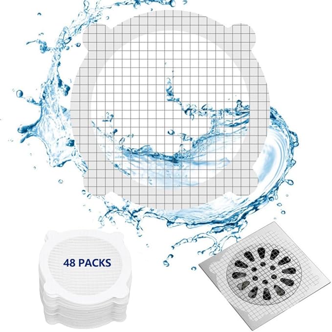 48Pack-Disposable Shower Drain Hair Catcher Mesh Stickers