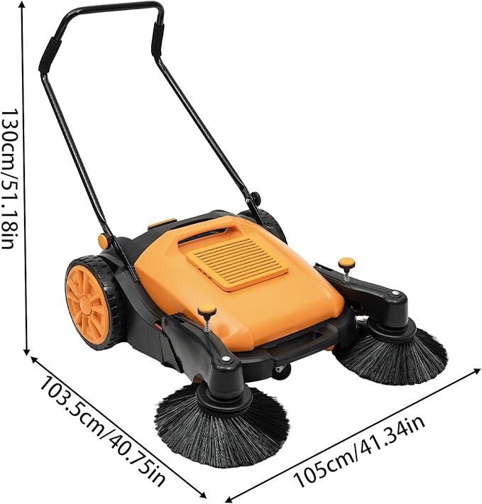 Outdoor Walk-Behind Hand Push Floor Sweeper Carpet Sweeper Manual Push Vacuum Non Electric Width Push Sweeper Adjustable Artificial Turf Vacuum for Walkway, Yard, Garage (41 Inch)