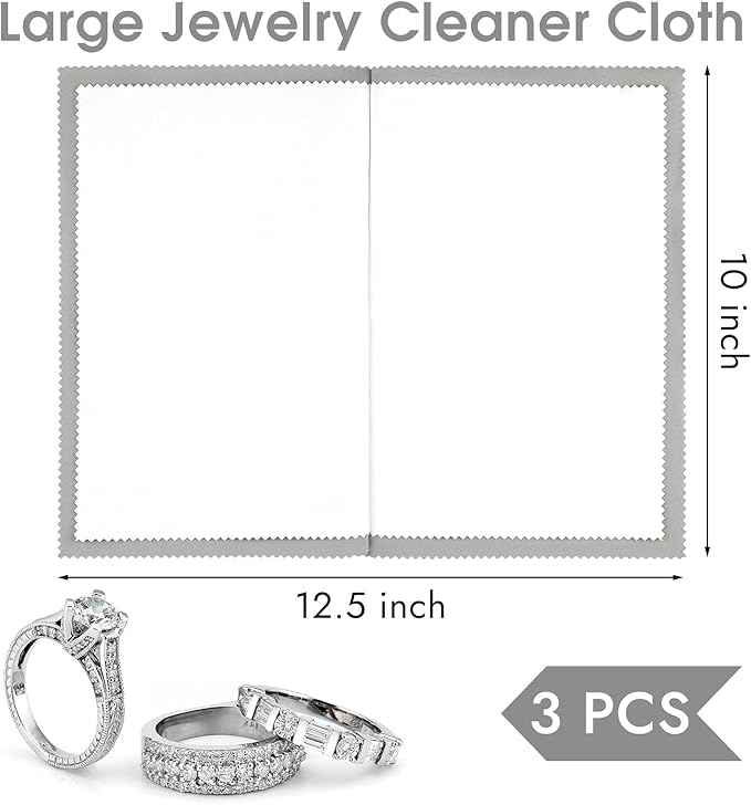 3 Pcs Silver Polishing Cloth, Large 10" X 12.5" Jewelry Cleaner Cloth, Soft Jewelry Polishing Cloth, Four-Layer Double-Sided Silver Cleaning Cloth for Gold, Silver, Diamond, Platinum Jewelry