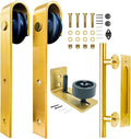 Rio Salto Brushed Gold Barn Door Hardware Set – Inc. Sliding Barn Door Rollers, Floor Guide Wall Mount, 12" Hand Pull Handle – Fits 1 3/8" & 1 3/4" Door Panels Supports 170 lbs – Track Not Included