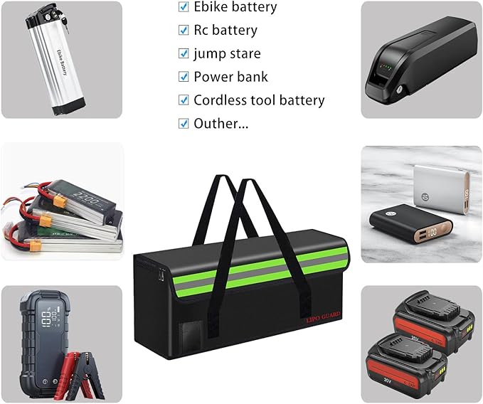 Lipo Battery Safe Bag Large Capatity Fireproof Bag for Ebike Lipo Battery Other Batteries Storage Charging Transport Home Office Travel Safe Storage Pouch