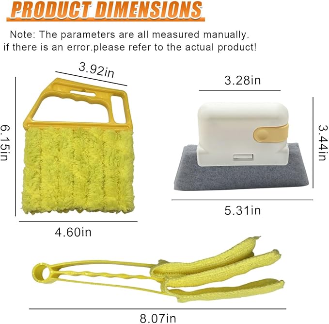 Craedli 5PCS Car Window Blind Cleaning Brush Set, Includes 7-Finger Dust Removal Brushes, Mini Air Conditioner Vent Duster&Track Cleaning Brush, Washable Window Duster Tool for Car Maintenance(Yellow)