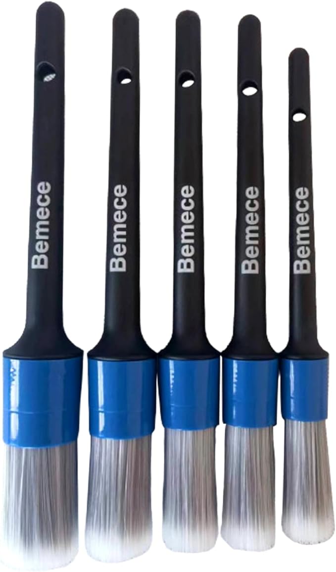 5pcs Different Size Car Detailing Brushes, Soft Non-Scratch Car Interior Cleaning Brushes for Cleaning Wheels, Interior, Exterior, Skylight, Leather, Air Vents, Emblems(Black+Blue)