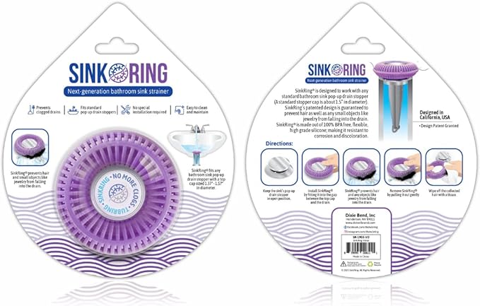 Bathroom Sink Hair Catcher for Pop-Up Drain – SinkRing 1.57" Precision Strainer for Bathroom Sink Drains | Clog-Free Hair Trap for Contacts, Earrings, Jewelry | No Suction or Screws – Violet