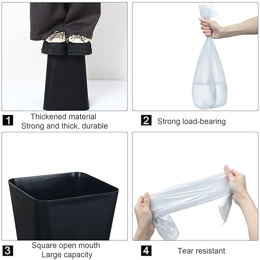 Eccliy 6 Pack Small Trash Cans for Bathroom Plastic Trash Can with 3 Rolls of Bags Small Wastebasket Garbage Bin Container, Bedroom, Home Office, Living Room, Kitchen (Black)