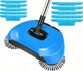 Manual Sweeper, Carpet Sweeper, Mini Hand Push Sweeper 3 in 1 Household Cleaning Lazy Dustpan Trash Bin 360° Rotating Floor Cleaning Mop for Hardwood Ceramic Tiles, with 10 Cloth (Blue)