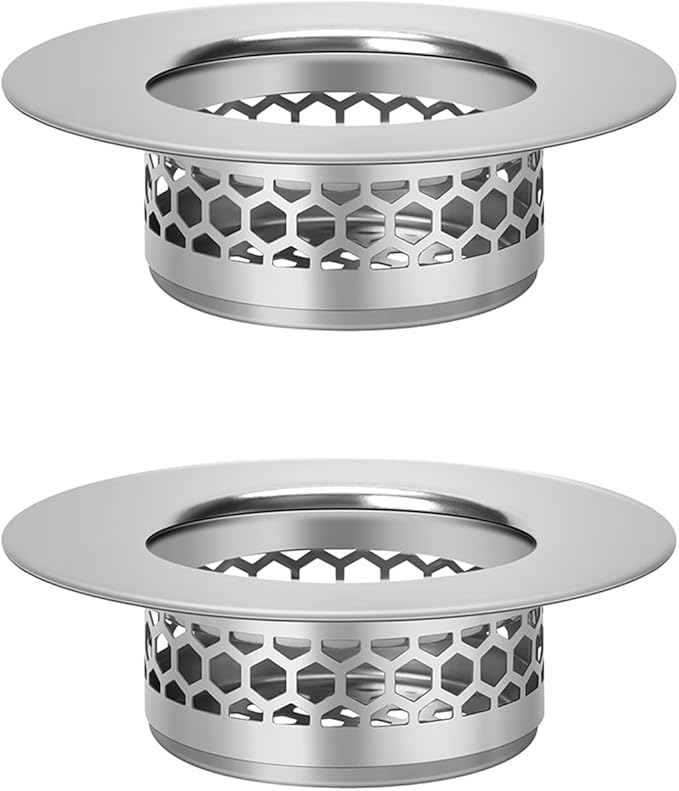 Hair Catcher Shower Drain Bathtub Lavatory Sink Drain Strainer for Laundry, Mop Pool, Utility, Slop, RV Sink, Stainless Steel Drain Filter。Fit Hole Size from 1.65-2.17" ，2Pack (1.5”)