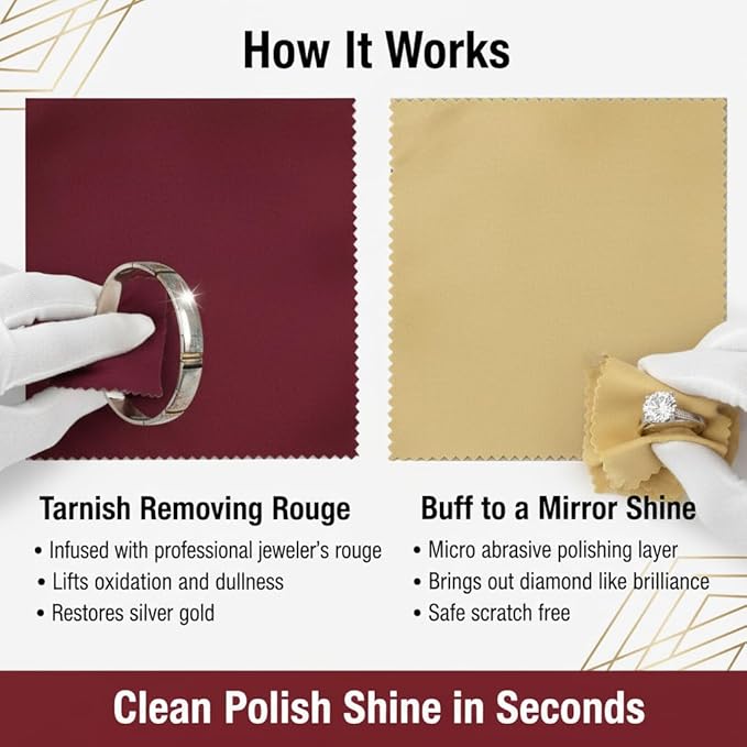 Cadie Silver Polishing Rouge Cloth - 100% Treated Cotton Polishing Cleaning Cloth For Gold Jewelries Platinum and Silverware - Reusable Rouge Cloths Restore Shines | 10 x 12 Inches - 3 Pack