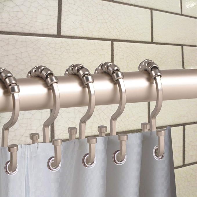 Utopia Alley Deco Flat Double Roller Shower Curtain Hooks, Satin Nickel