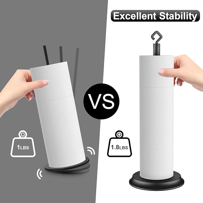 Toilet Paper Holder for Bathroom, Metal Free Standing Toilet Paper Storage with Rustproof, Tissue Paper Roll Stand for Bathroom Accessories (Black)