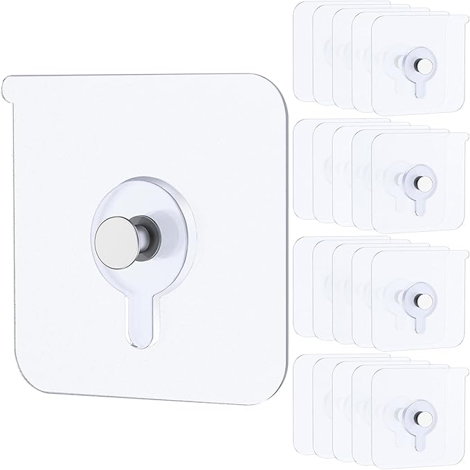Uniclife 20 Pcs Adhesive Picture Hooks 20 lbs Max 2.2”Load No Drill Screw Stickers Heavy Duty Picture Hangers Without Nails No Nail Wall Hooks for Hanging Frame Hanger Sticky Hook for Bathroom Kitchen