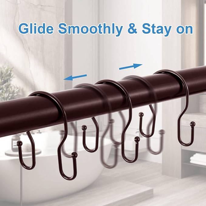 24 Pack Double Shower Curtain Hooks Rings, TENOVEL Double Sided Shower Curtain Hooks Rust Proof for Shower Curtain, Stainless Steel Bathroom Shower Hangers Rings for Shower Rods, Bronze
