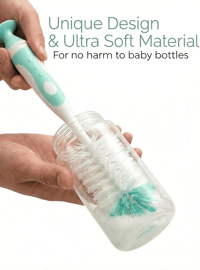 Baby Bottle Brush, 5 in 1 Bottle Cleaner Brush Set with Nylon and Silicone Bottle Brush, Straw Brush, Bottle Brush with Nipple Cleaner and Suction Cup, Cup Lid Cleaner Brushes Kit, BPA-Free (Green)