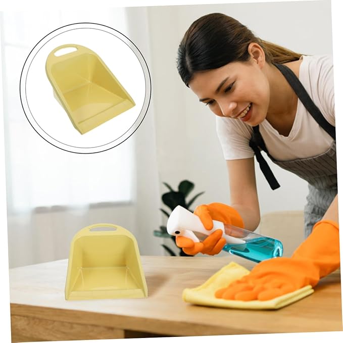 Veemoon 2pcs Small Handheld Dustpan Set with Handle, Lime Yellow Tabletop Dust Collector for Office and Home Cleaning, Reusable Portable Desk Trash Shovel