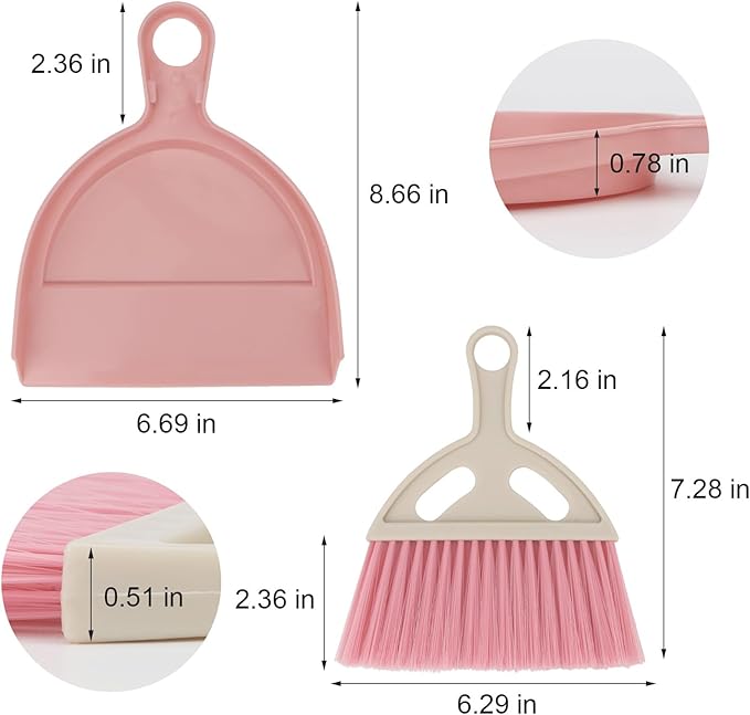 Mini Dustpan and Brush Set Portable Small Broom with Dust Pan Handheld Hangable Whisk Broom and Dust pan for Home, Kitchen, Table, Office, Car 3Pcs (Blue-Green-Pink)