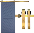 Rio Salto Gold Barn Door Hardware Kit Adjustable Length Sliding Door Hardware Modern Barn Interior 8 Feet Brushed Brass Panel Hardware Hardware Kit, 8ft - Door NOT Included