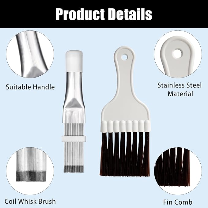 2Pcs Air Conditioner Fin CombsCondenser, Refrigerator Coil Cleaning Brush Evaporator Cleaner Stainless Steel Metal Radiator Fin Repair Tool for Refrigerators, Auto, Computers, Kitchens