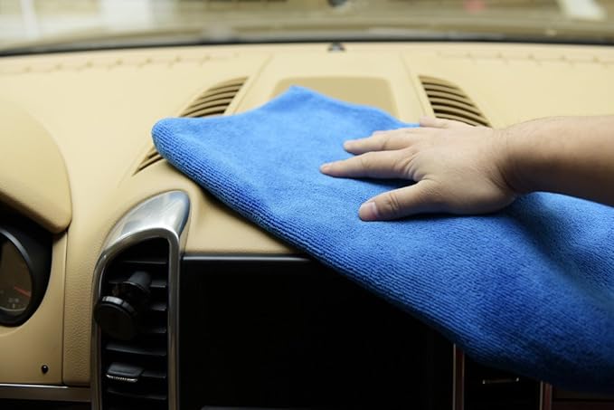 CARCAREZ Premium Microfiber Detailing Towels, 340 GSM Lint Free Car Buffing Waxing Polishing Drying Towel, Pack of 6 (Blue)