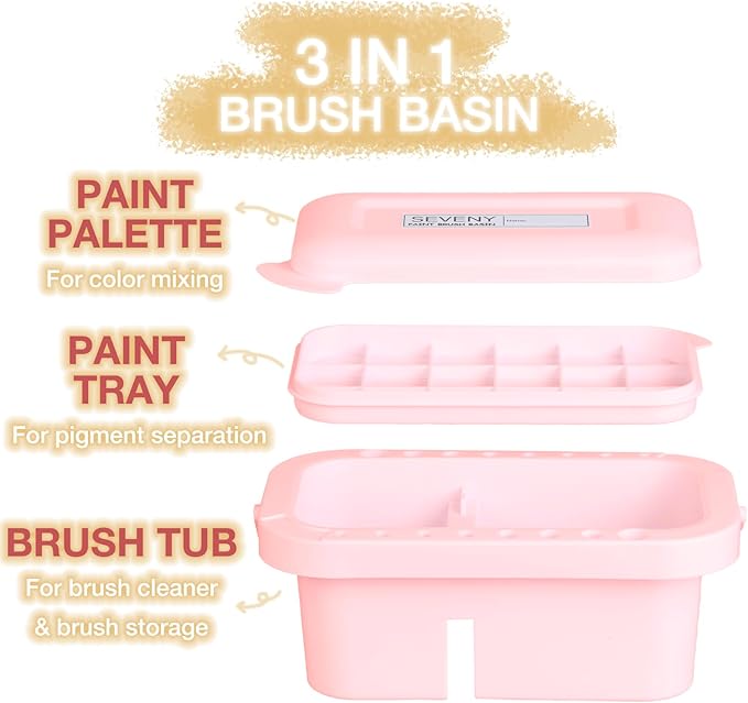 SEVENY Multifunctional Paint Brush Cleaner & Holder, Painting Accessories with handle for Acrylic, Watercolor, and Water-Based Paints(Pink)