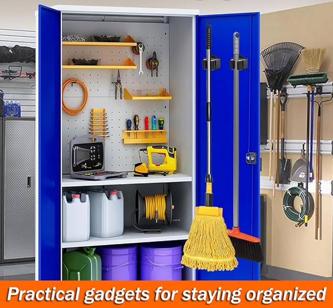AKOAK Broom and Mop Rack Holder, Wall Storage Organizer, Screw Mount, Garden Tool Organizer Stainless Steel Mop Rack, Home, Kitchen, Bathroom, Garden, Garage Storage (6 PCS, Black)