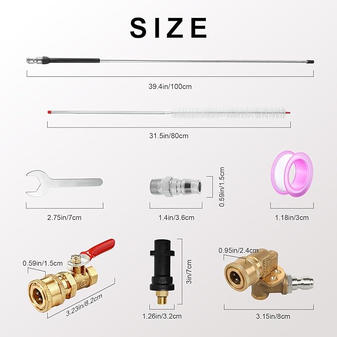 40in Radiator Cleaning Wand,Water and Air Dual-Use 4500 PSI Pressure Washer Tool With 25° Fan Nozzles,4 Brass Connectors,Cleaning Brush,Wrench and Sealing Tape (14 Linear Holes)