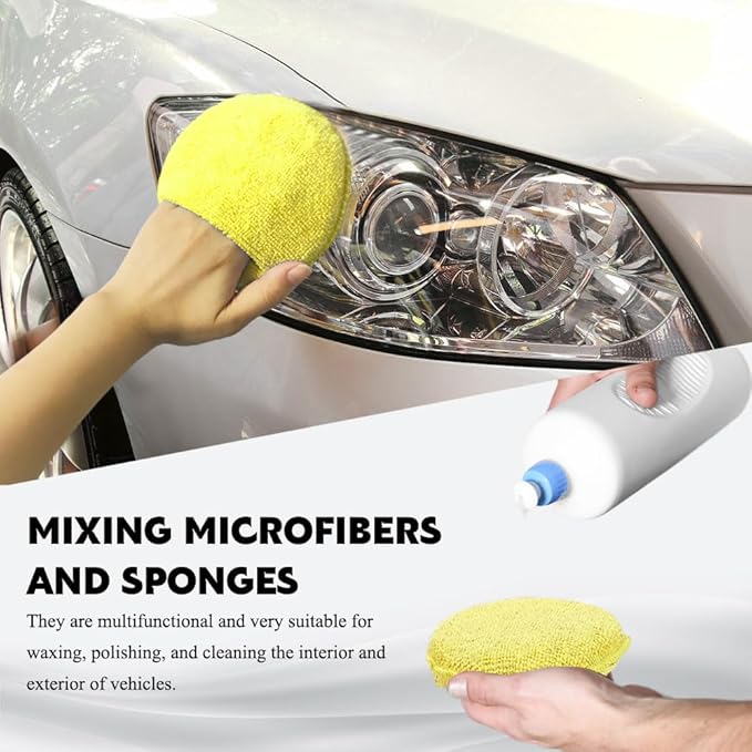 10PCS Wax Applicator Pads, Polishing Pad, 5" Diameter Soft Microfiber Polishing Care Foam Sponge with Finger Pocket, Car Buffing & Detail Foam Wax Applicator Sponge for Car Cleaning (Yellow)