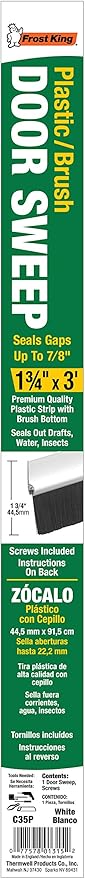 Frost King C35PH Plastic Brush Door Sweep, 1-3/4 inch x 36 inches, White
