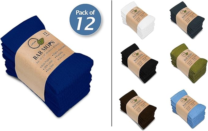 Softolle Bar Mop Towels, Pack of 12-16x19 Inches - 100% Cotton Super Absorbent Towels, Multi-Purpose for Home and Bar Cleaning (Royal Blue)