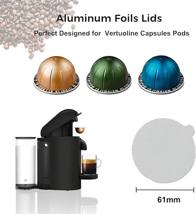 Clinuse Aluminum Foils Lids Seals for Nespresso Vertuo Pods, 100Pcs Reusable Nespresso Capsules Coffee Pods Cover Seals, Compatible with Nespresso Vertuoline Vertuo (61mm, White)