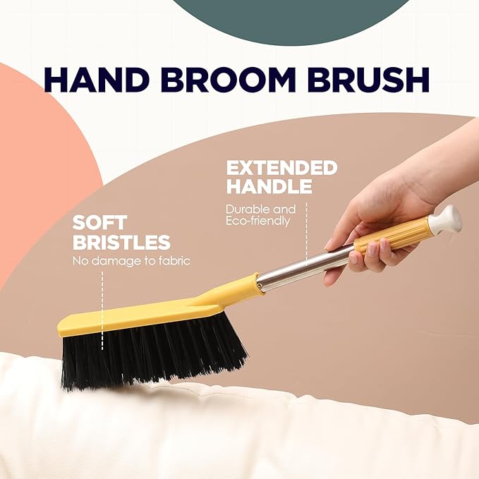 6 Pcs 17'' Hand Broom Brush Dust Brushes Soft Bristle Cleaning Brushes Handheld Soft Counter Brush for Bed Car Couch Desk Sofa Furniture Clothes Small Particles Hair Debris Quilt Remover