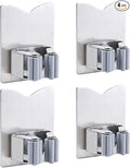HANZE 4 Pack Mop Broom Holder Racks 304 Stainless Steel Self Adhesive Heavy Duty Wall Mounted Mop Organizer Storage Clip Multi-Used for Garage Kitchen and Bathroom