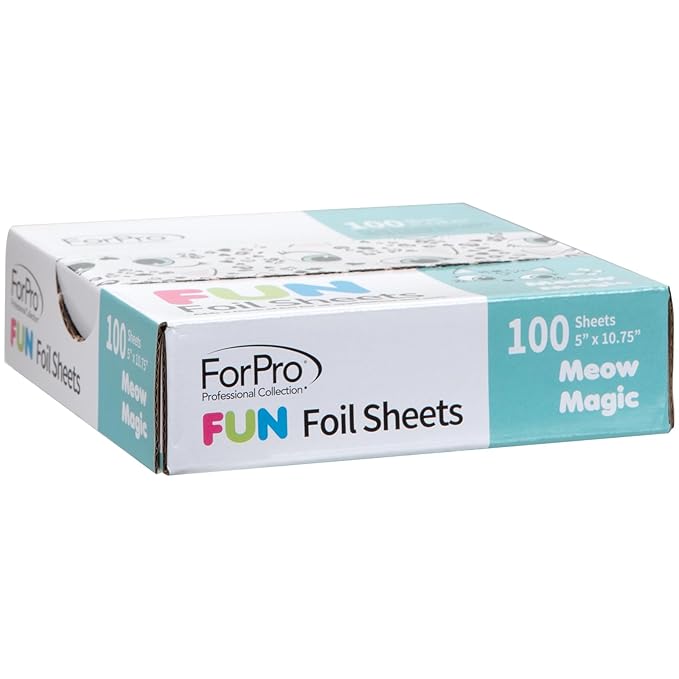ForPro FUN Meow Magic 5" Foil Sheets, Aluminum Foil, Pop-Up Foil Dispenser, Hair Foils for Color Application and Highlighting Services, Food Safe, 5” W x 10.75” L, 100-Count