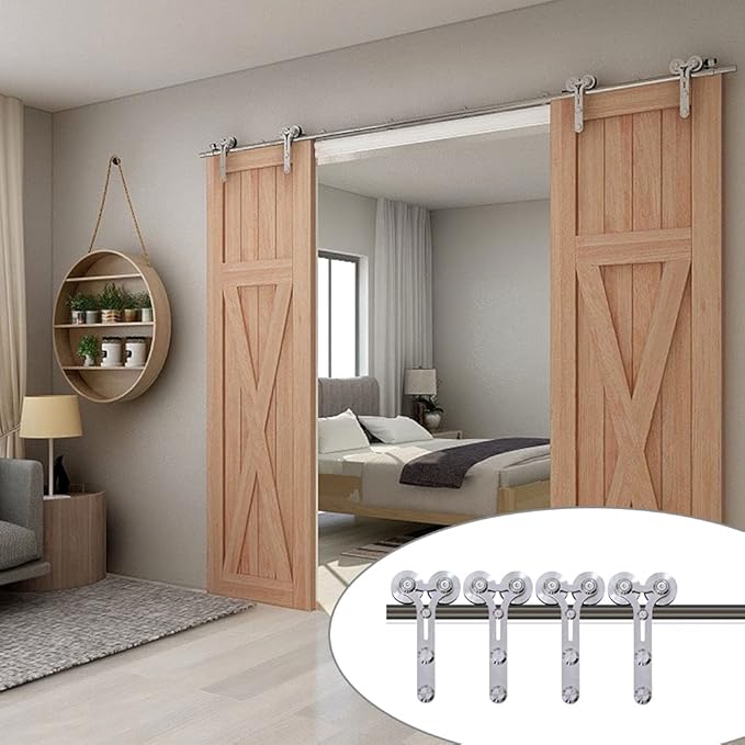 TSMST 13FT Sliding Barn Door Hardware Kit, Stainless Steel, Modern Style, Double Wood Door, 39" Width, 220lbs Weight Capacity