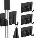 4Pcs Mop Broom Holder No Drill SUS304 Stainless Steel, Heavy Duty Tool Organizer Rack Rake and Shovel Handle, Storage Rack Self Adhesive for Bathroom, Laundry, Kitchen, Garage, Garden