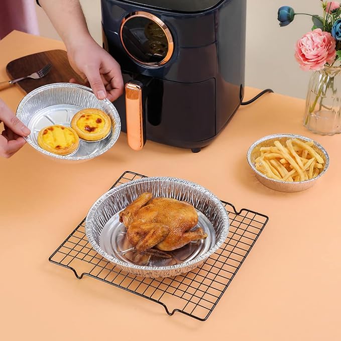 Non-Stick Round Disposable Air Fryer Aluminum Foil Liners 50PCS, Oil-Proof Aluminum Foil Tin Box Also for Steamer Basket Instant Pot Oven & Grill (6 Inch)