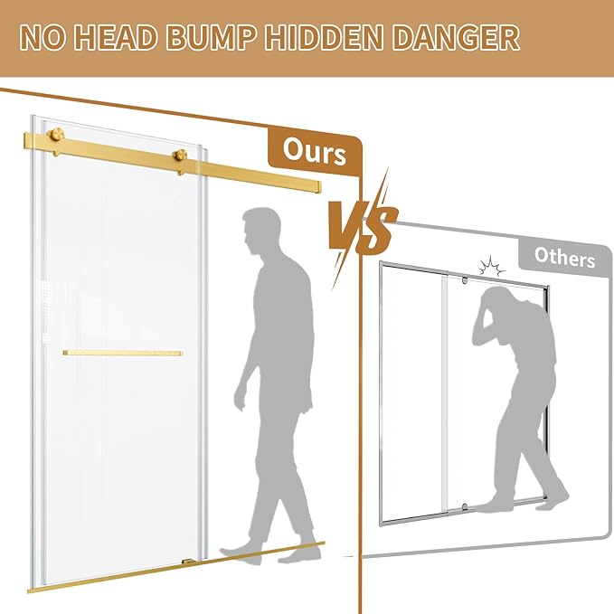 Frameless Shower Door,56-60" W x 74" H Double Sliding Glass Shower Door with 5/16" (8mm) SGCC Thick Tempered Clear Glass Shower Door,Soft Close System&Explosion-Proof Film Nano Coating,Brushed Gold