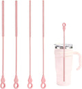 Silicone Straw Cleaner Brush, 4-Piece Reusable Straw Brush Set with Extra-Long Design for Cleaning Thin Metal Straws and Wider Milkshake Straws （6mm+9mm Pink)